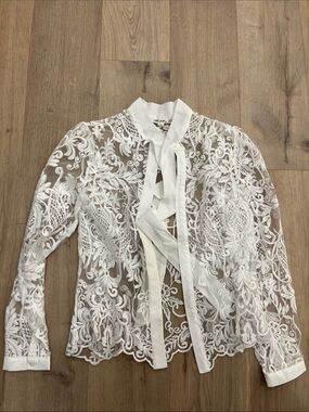 Ultra Pink White Lace Tie-Neck Blazer